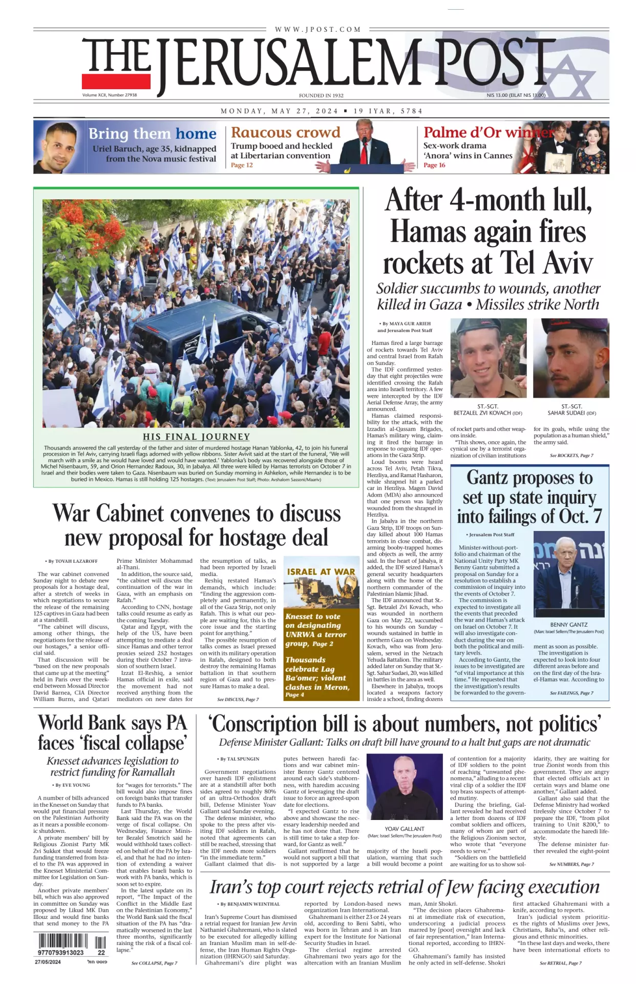 Prima-pagina-the jerusalem post-edizione-di-oggi-27-05-2024